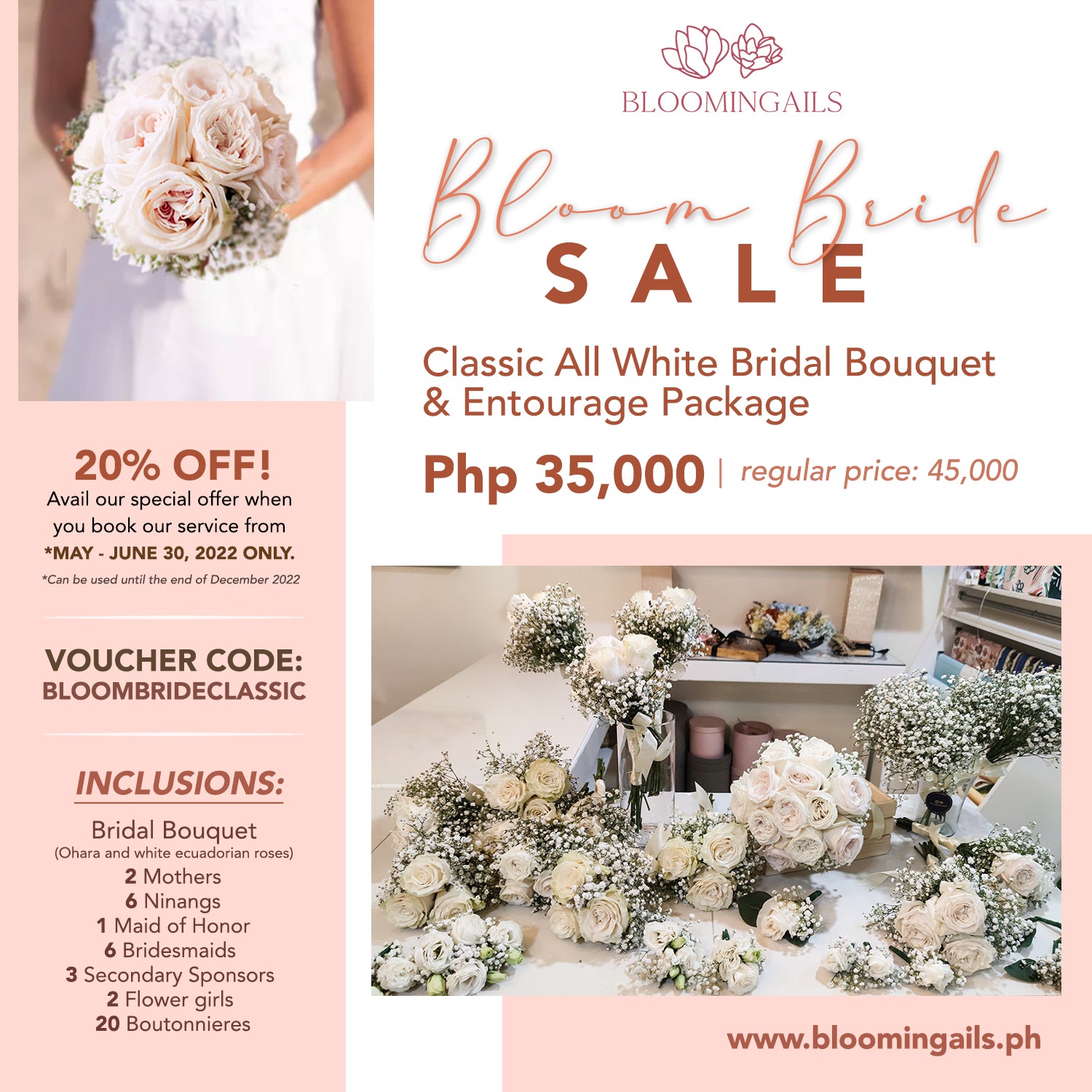 Bloom Bride Classic White Bridal Entourage Flower Bouquets