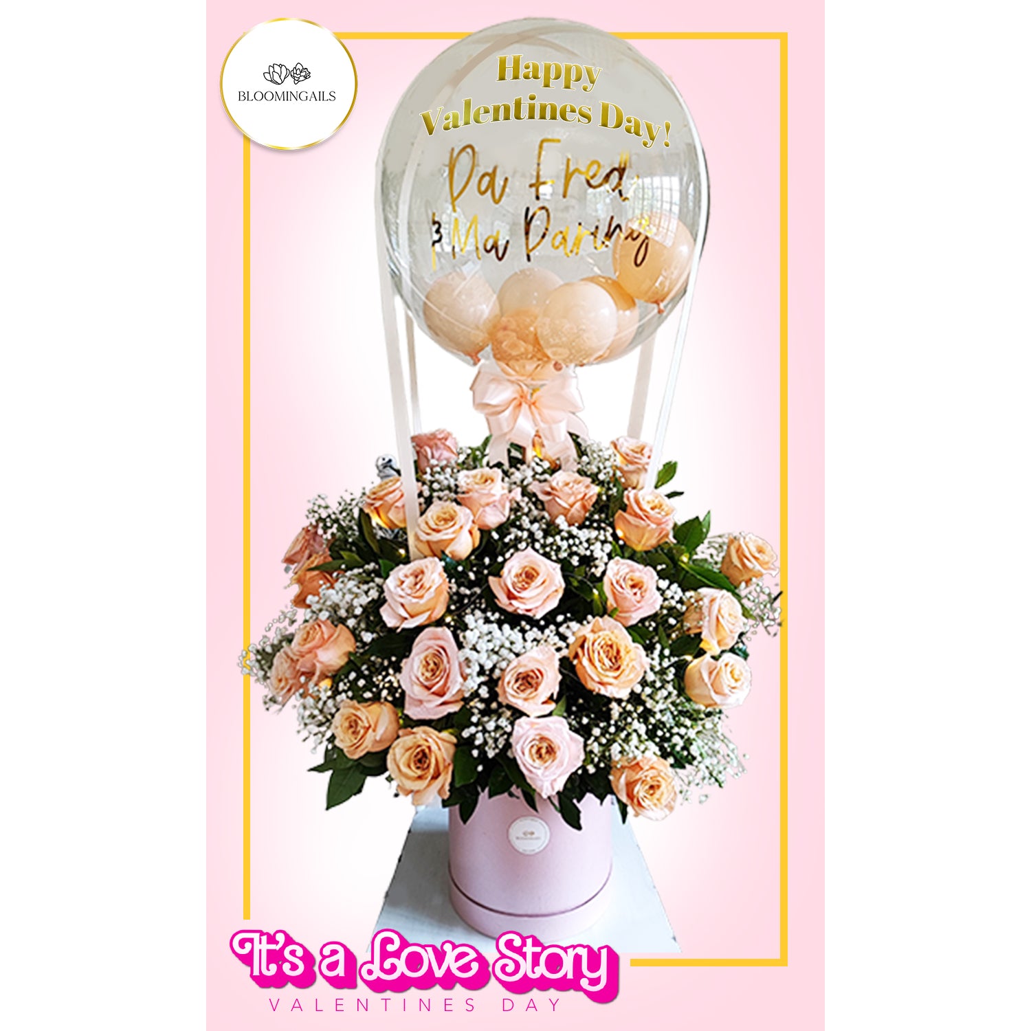 Lighted Roses in Box with Balloon