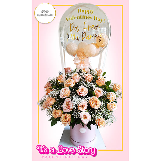 Lighted Roses in Box with Balloon