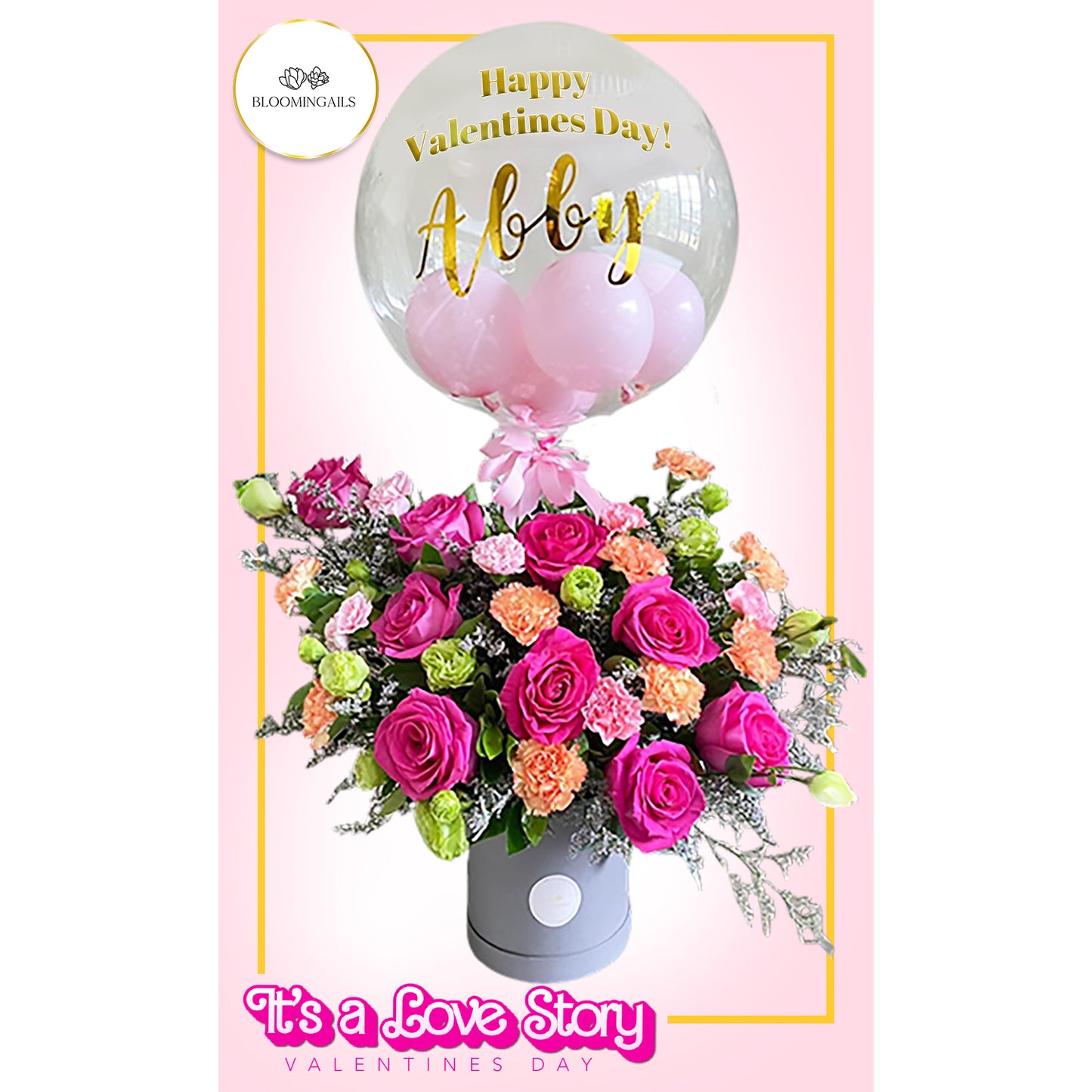 Pink Affection Bloom Box with Balloon