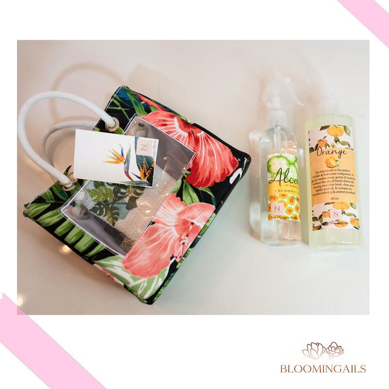 Cucumber Melon and Orange Scented Alcohol and Handwash, Embroidered Towel Gift Set - Bloomingailsph