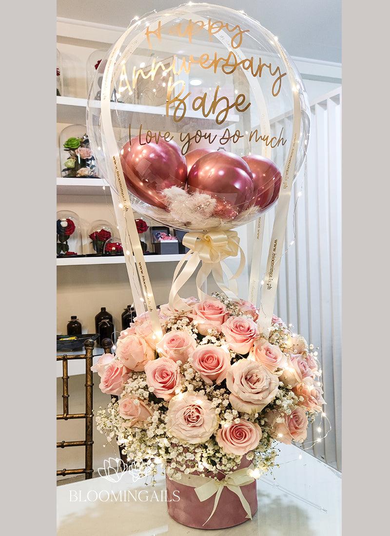 Lighted Ecuadorian Roses with Personalized Balloon Bloomingailsph