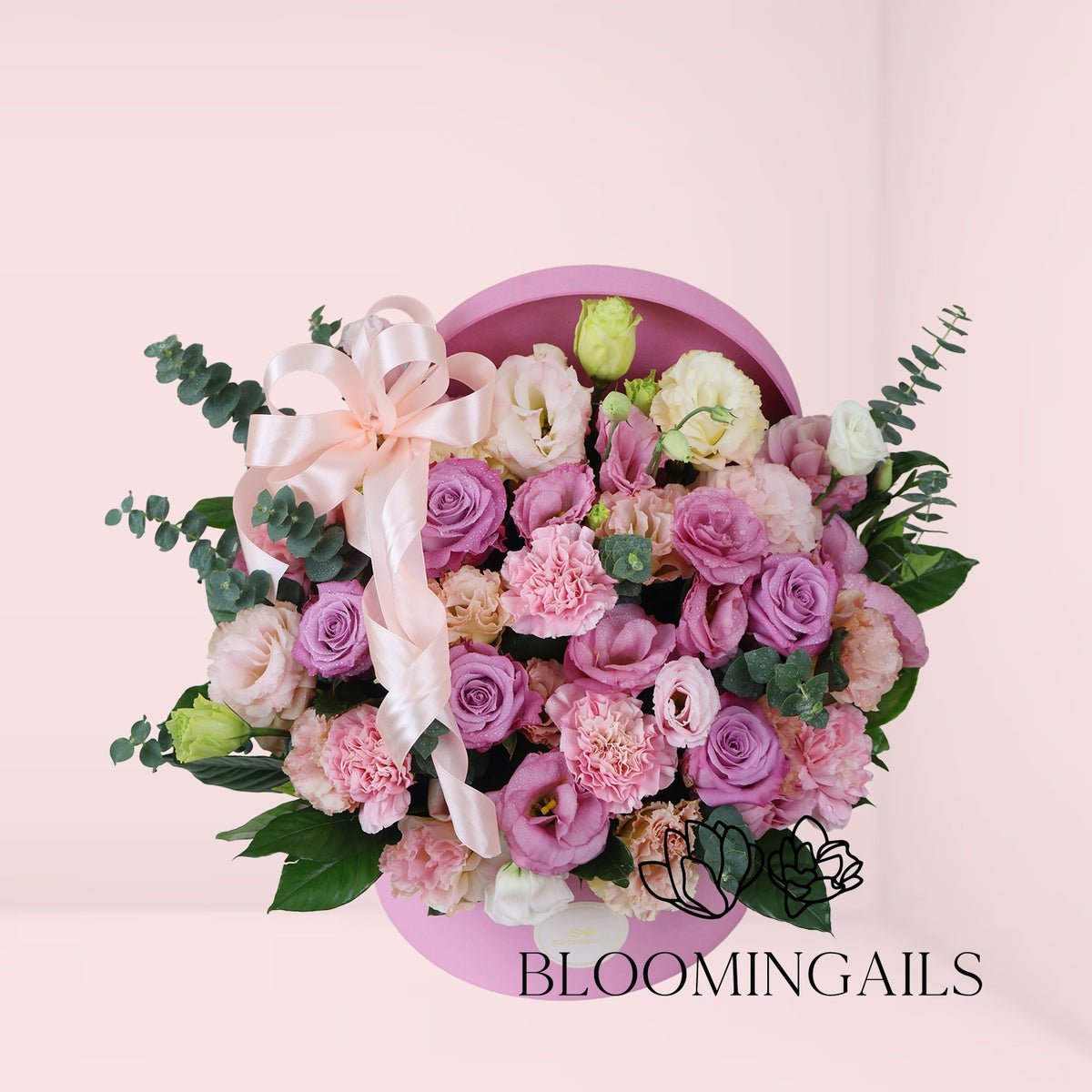 Lilac and Pink Hatbox | Online Flower Delivery | Bloomingails ...